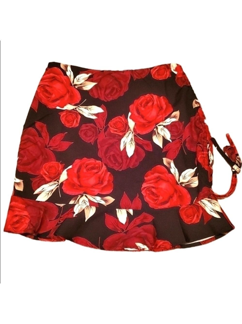 Floral Rose Ruffle Mini Skirt Ruched Side Tie Summer Coquette Romantic Y2K Small
